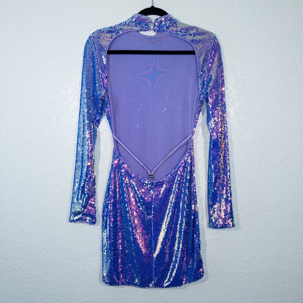 NWT‎ Fashion Nova Purple Disco Doll Sequin Mini Dress Size Large - Picture 5 of 11